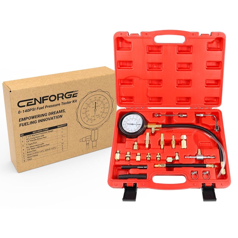 CENFORGE 0-140PSI Fuel Pressure Tester Kit, Fuel Pressure Gauge Kit, TU-114 Fuel Injection Pressure Tester, for Automotive and Marine Fuel Injection Pressure Test (Master Version) - Image 1